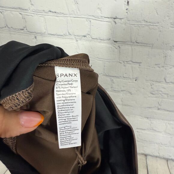 Spanx Ready to Wow Faux Leather Legging Women Large Brown High Waist Shaping - Picture 12 of 15